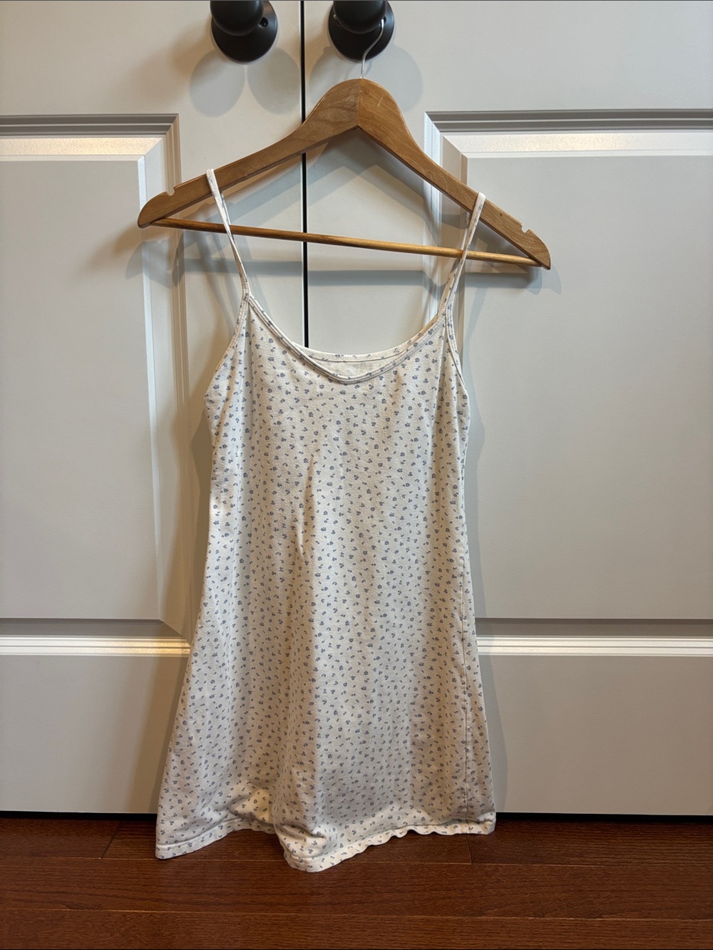 Brandy Melville Cream Mini Dress with Tiny Blue Floral Print
